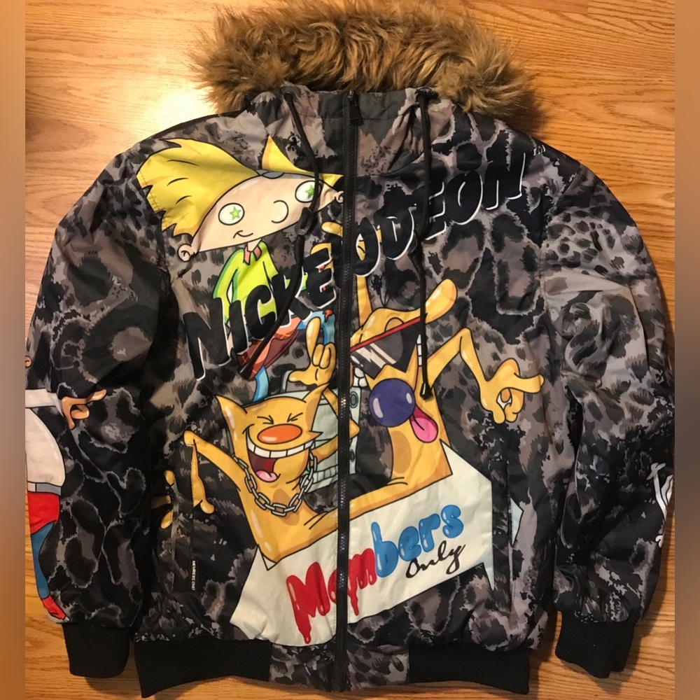 Vintage Members Only Nickelodeon Multicolor Cartoon Print Winter Jacket Mens S